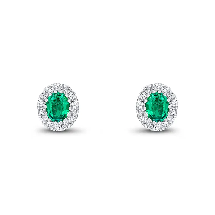 18ct white gold oval emerald and brilliant cut claw set stud earrings