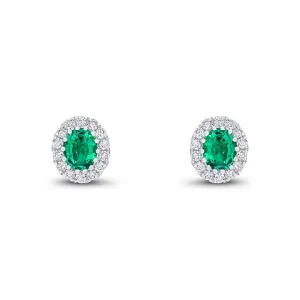 18ct white gold oval emerald and brilliant cut claw set stud earrings