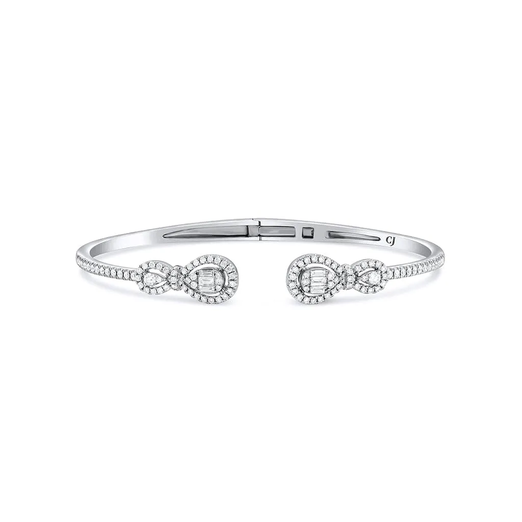 18K White Gold Diamond Cluster Double Pear Motif Bangle