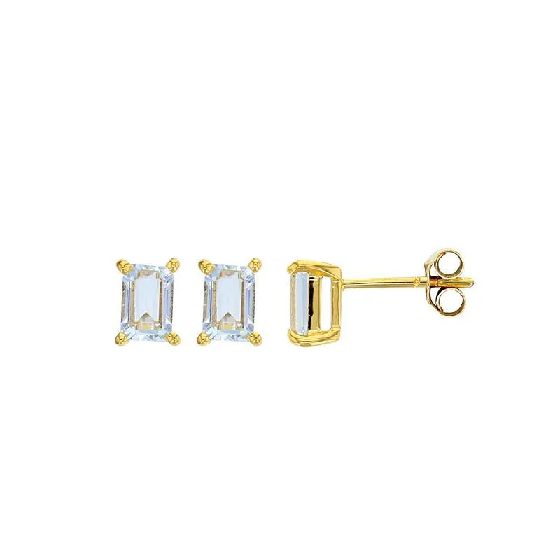 18kt Gold Emerald Cut Aquamarine Stud Earrings