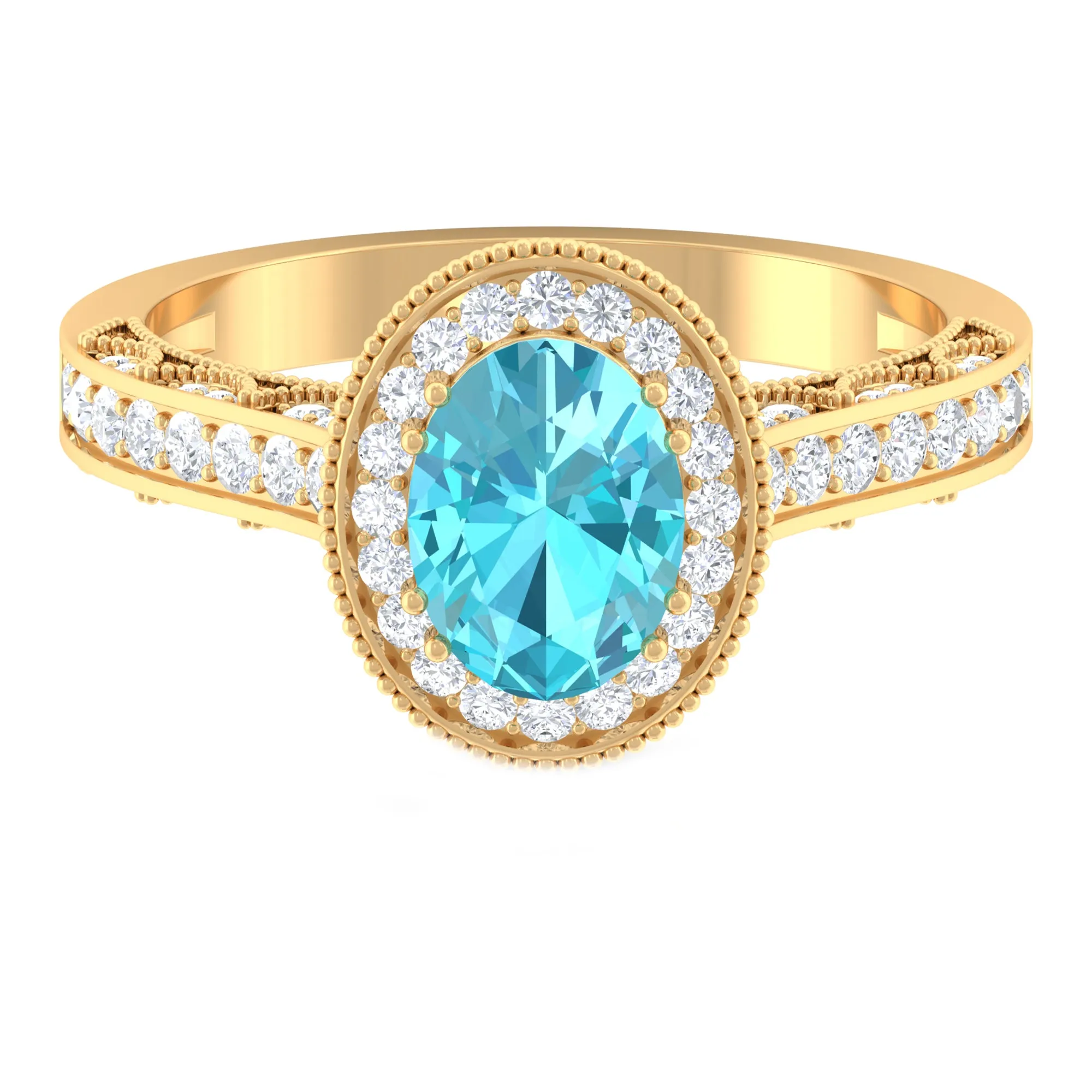 2 CT Vintage Engagement Ring with Swiss Blue Topaz and Diamond