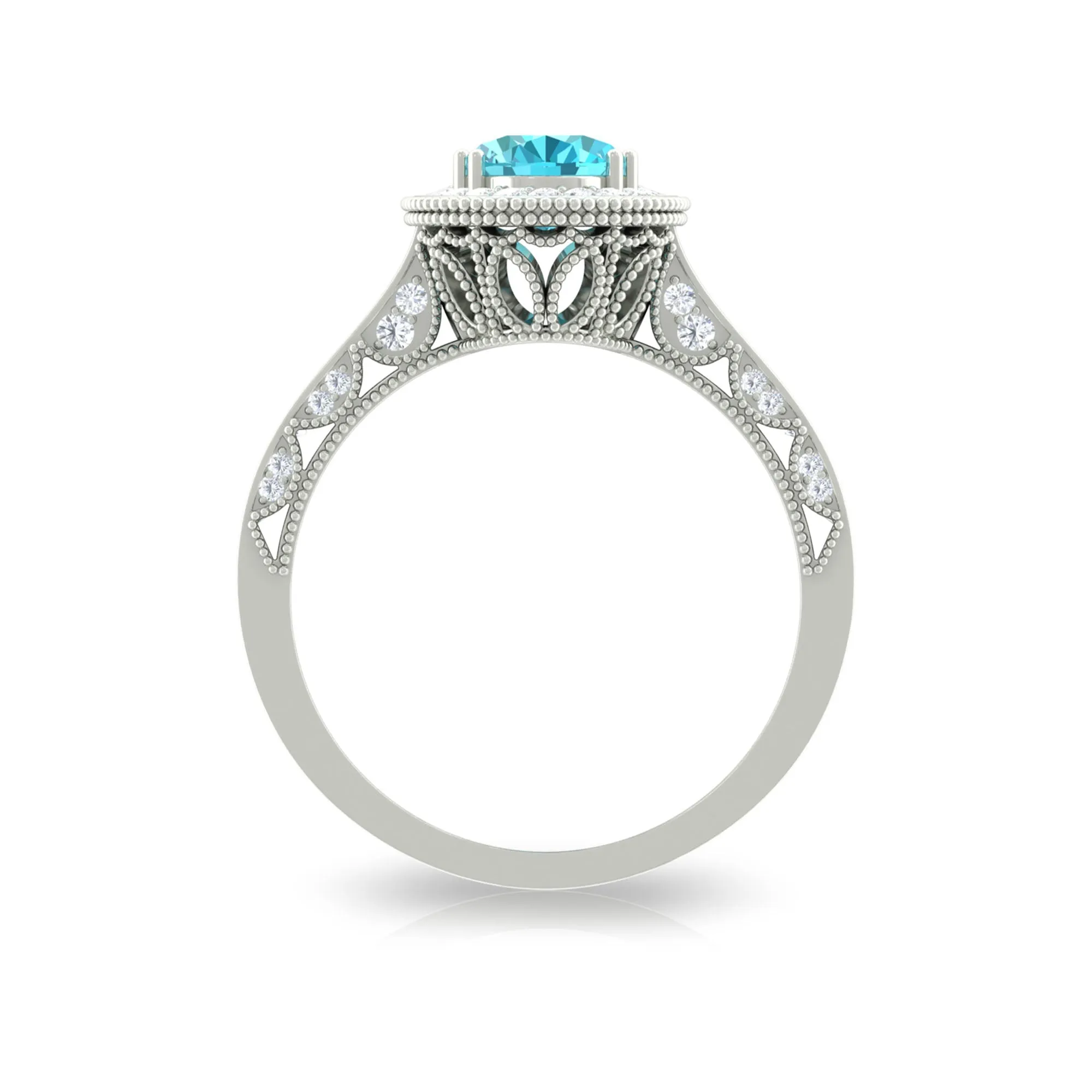 2 CT Vintage Engagement Ring with Swiss Blue Topaz and Diamond