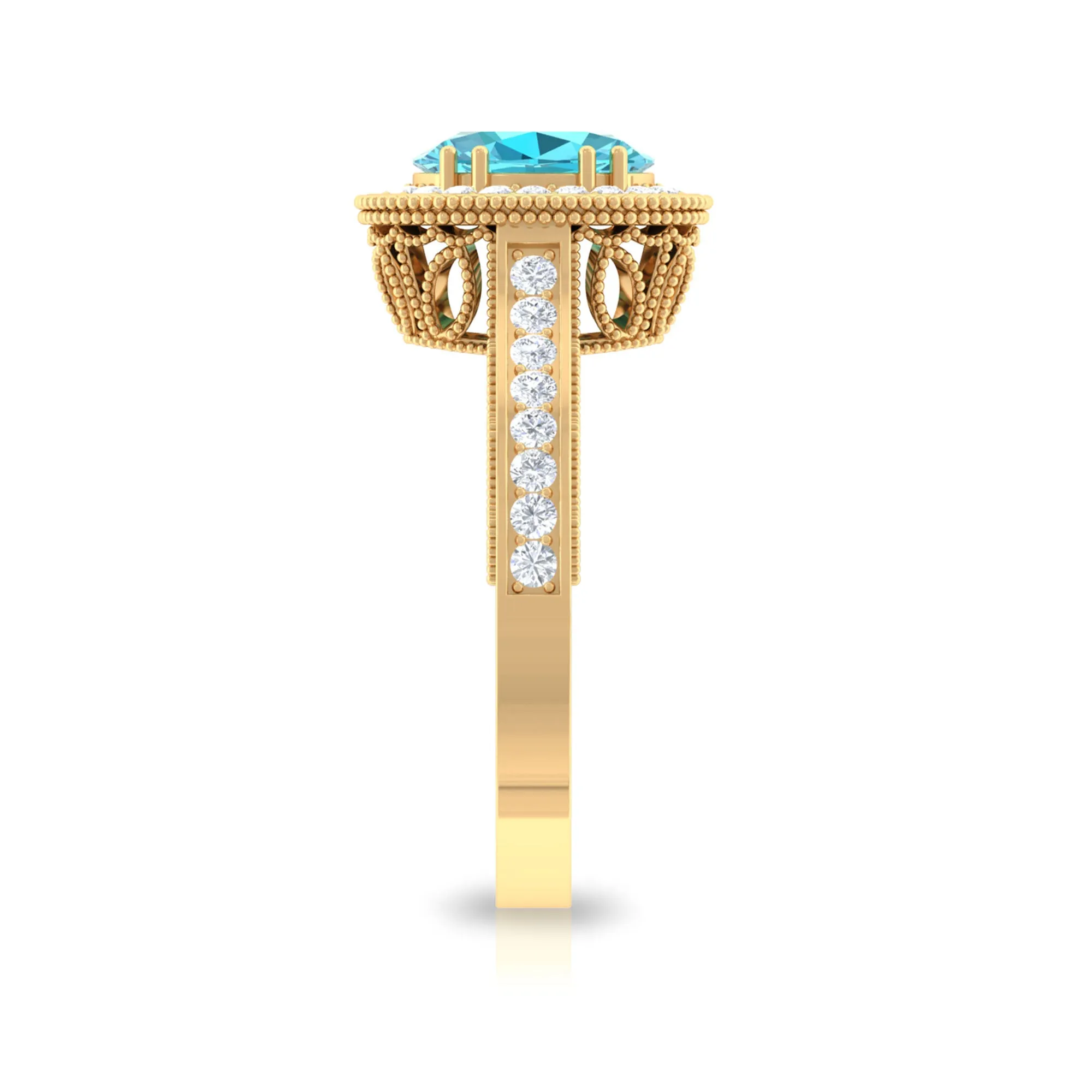 2 CT Vintage Engagement Ring with Swiss Blue Topaz and Diamond