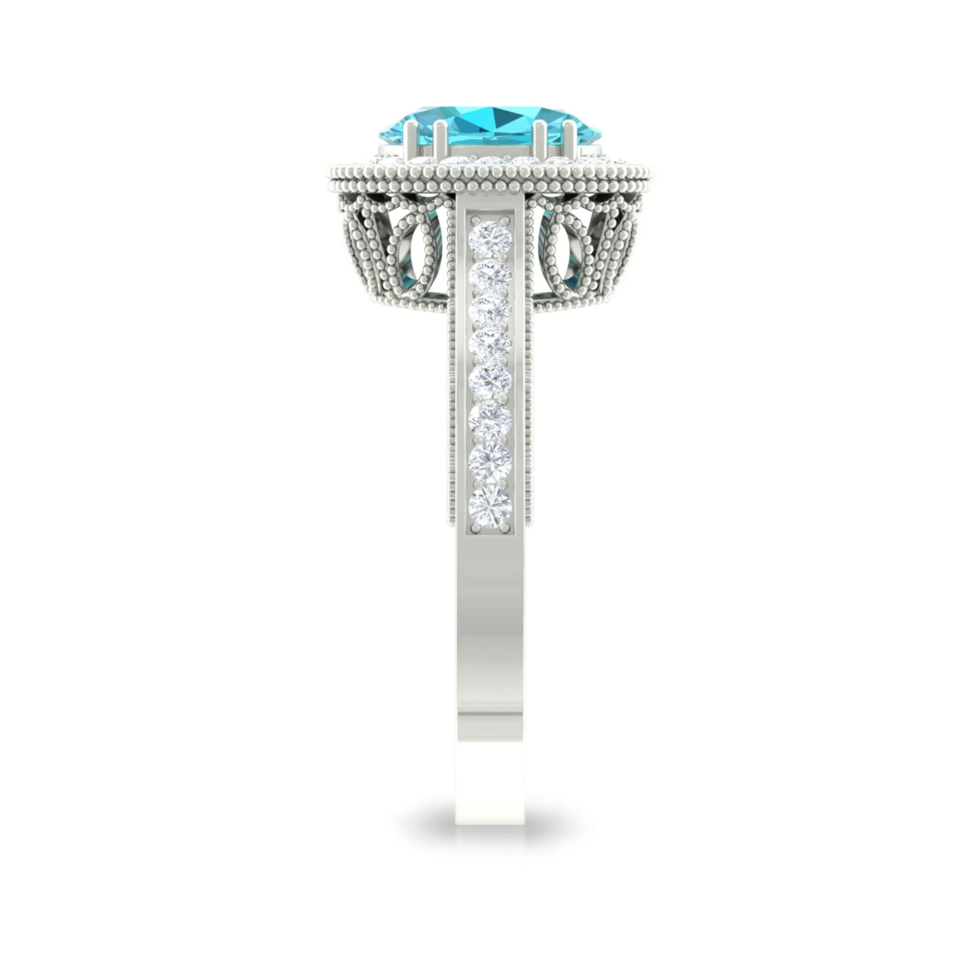 2 CT Vintage Engagement Ring with Swiss Blue Topaz and Diamond