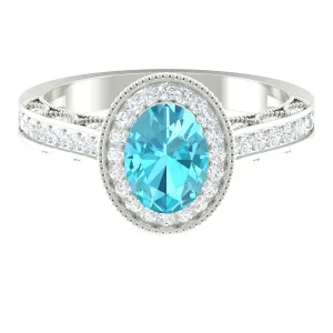 2 CT Vintage Engagement Ring with Swiss Blue Topaz and Diamond