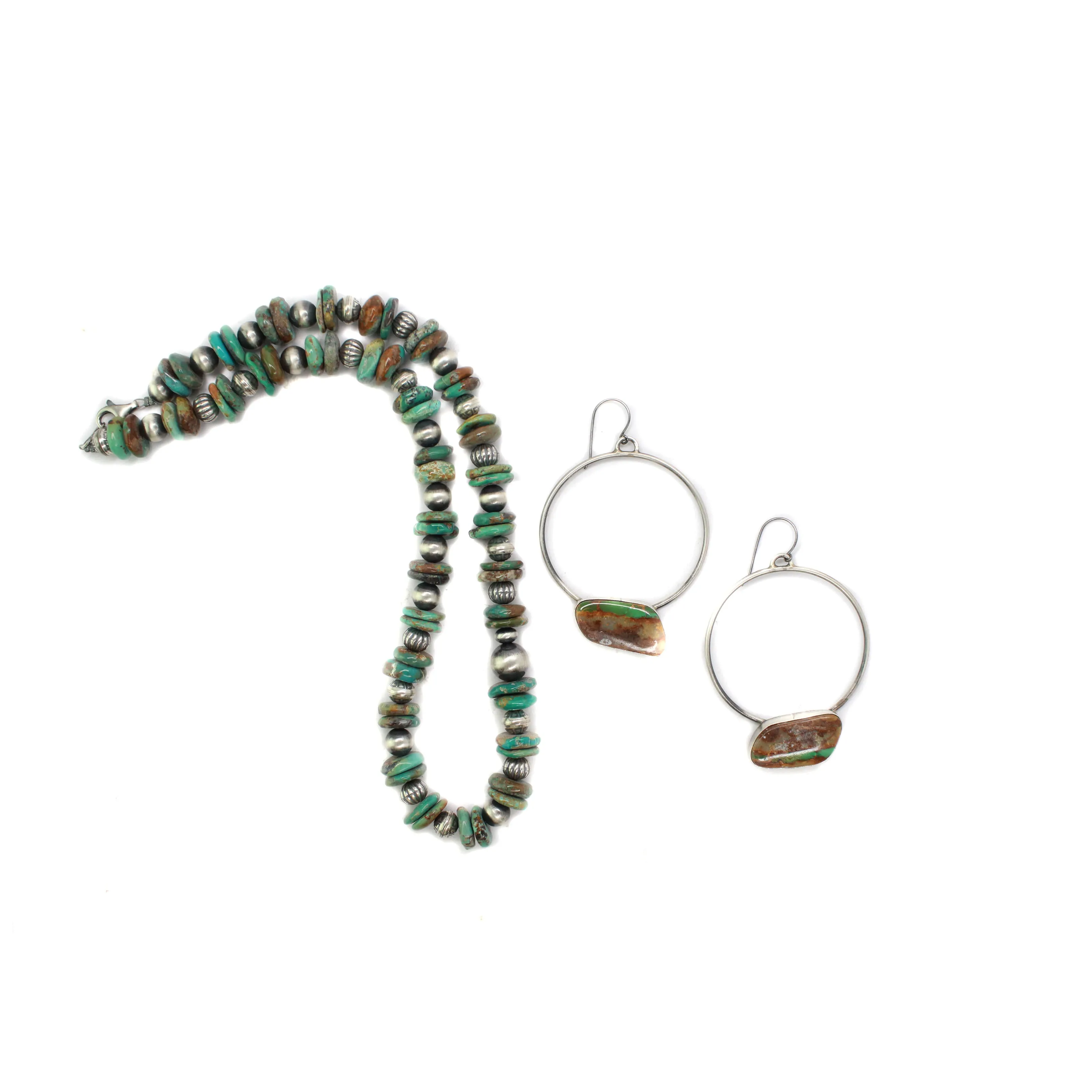 2024 Black Friday - Natural Stone and Navajo Pearl Necklace & Turquoise Earring Set