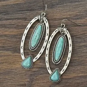 2.2" Floating Turquoise Stone French Hook Earrings