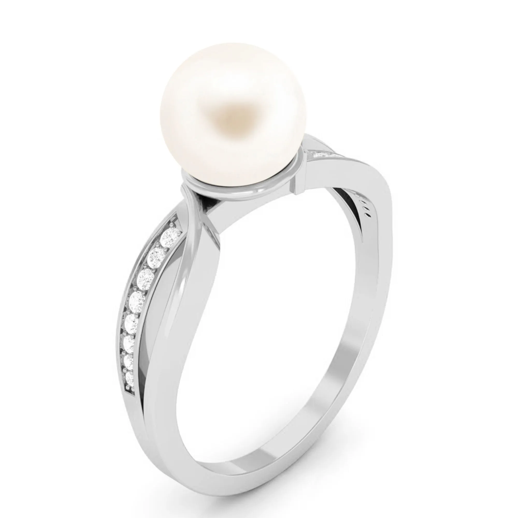 3 CT Freshwater Pearl Solitaire Ring with Diamond Infinity Shank