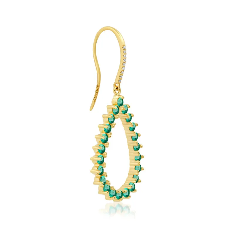 3-Prong Emerald Open Teardrop Earrings