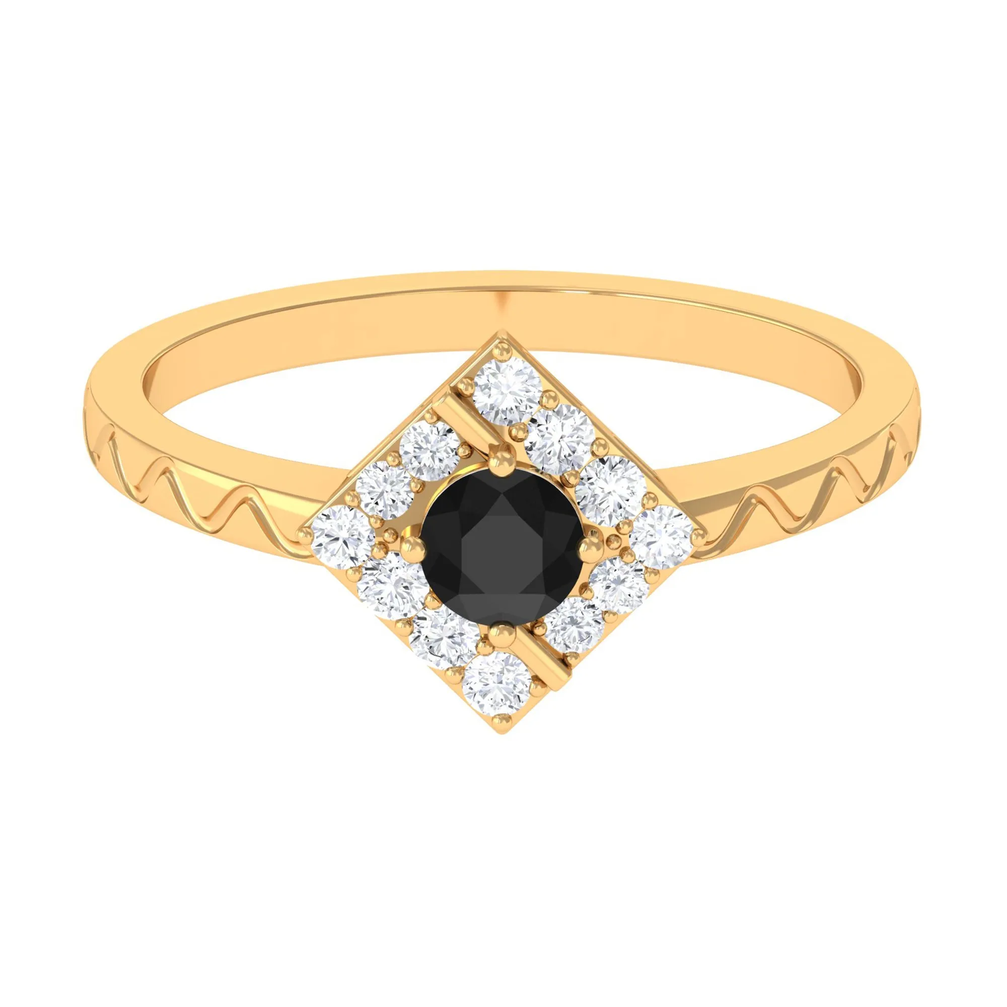 3/4 CT Black Spinel and Diamond Textured Ring