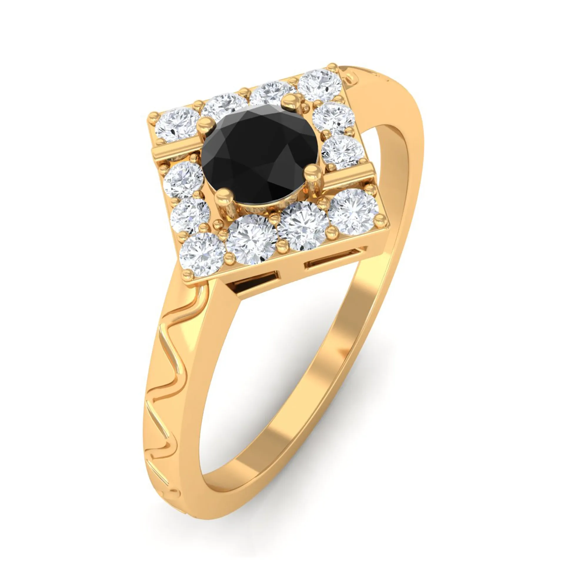 3/4 CT Black Spinel and Diamond Textured Ring