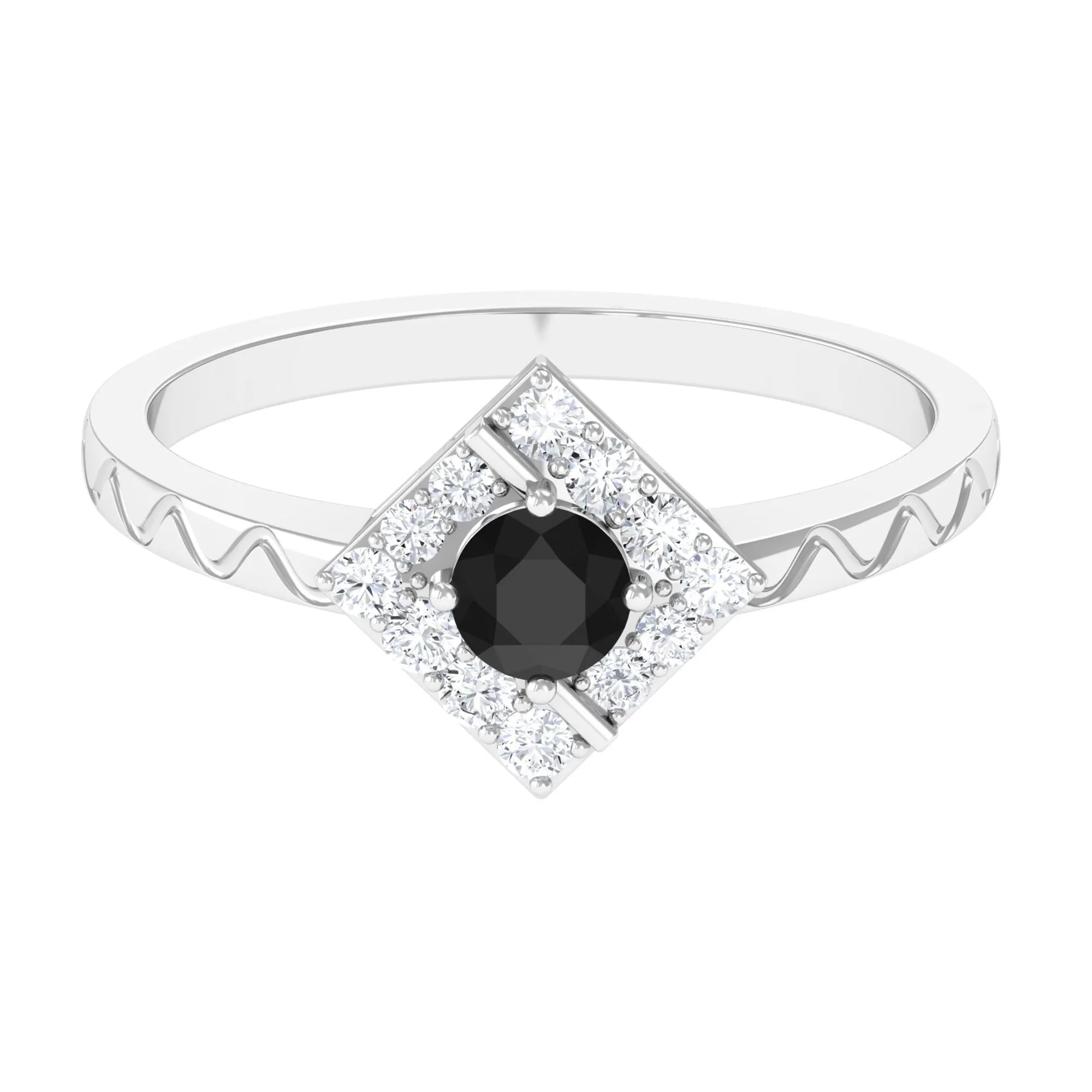 3/4 CT Black Spinel and Diamond Textured Ring