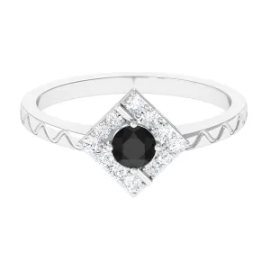 3/4 CT Black Spinel and Diamond Textured Ring