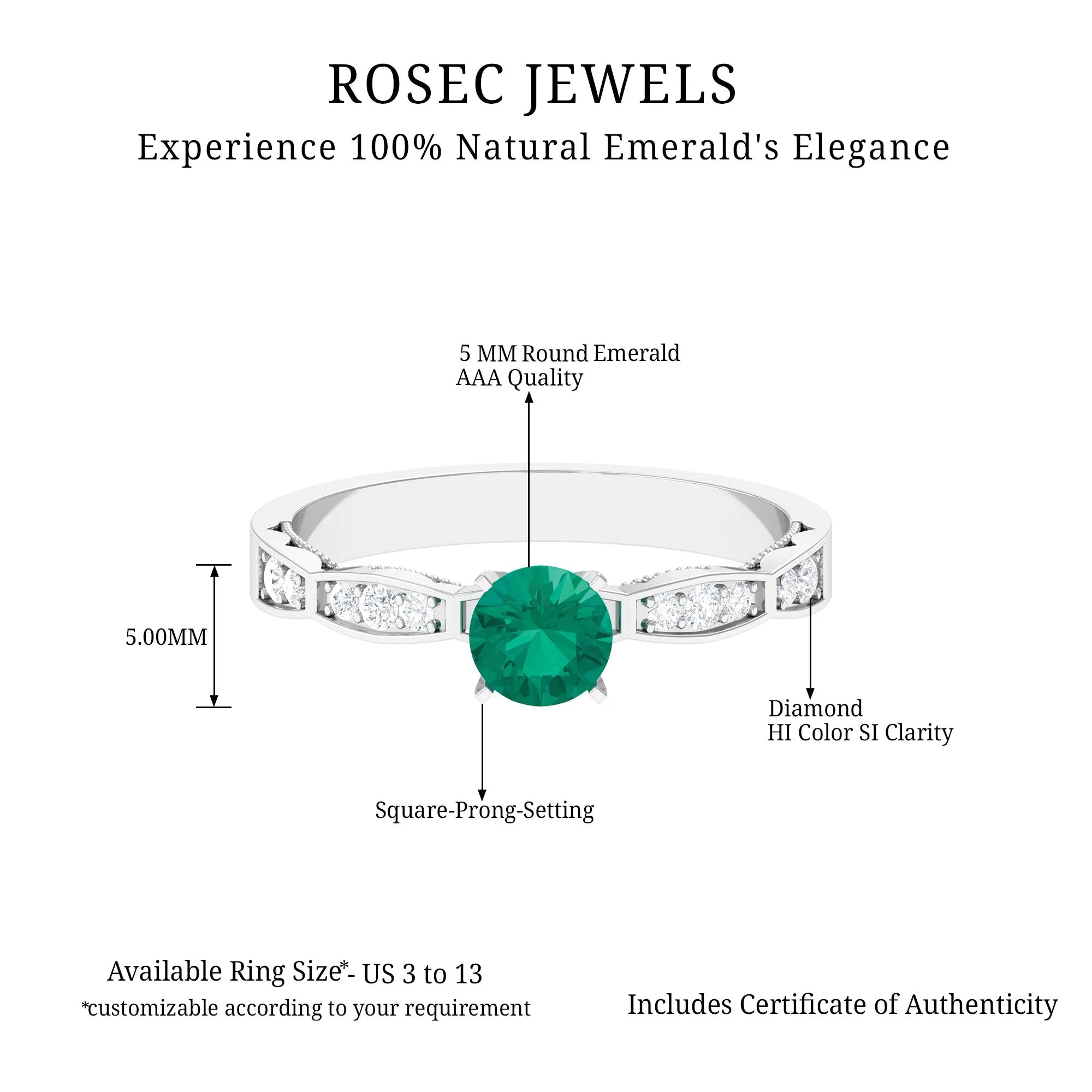 3/4 CT Emerald Solitaire Ring with Diamond