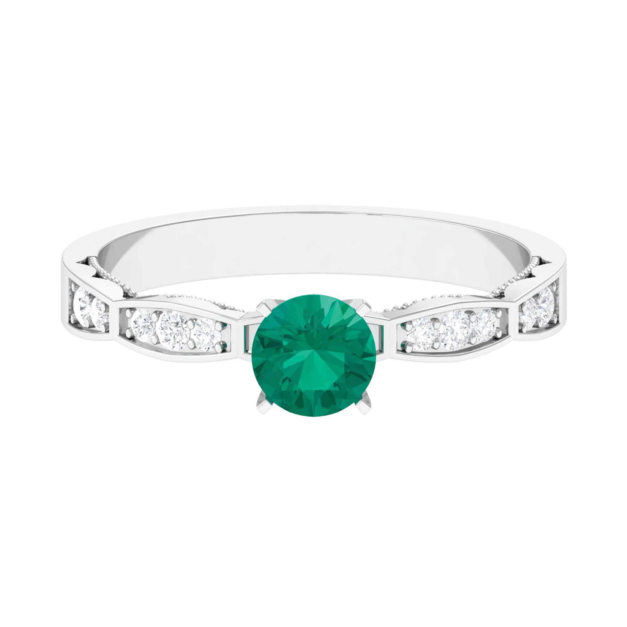 3/4 CT Emerald Solitaire Ring with Diamond