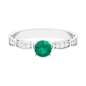 3/4 CT Emerald Solitaire Ring with Diamond