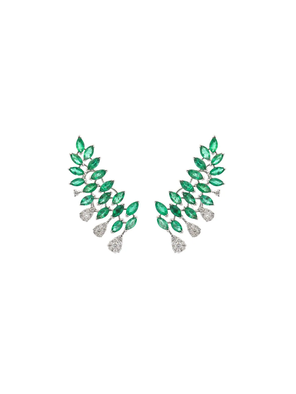 4.56ct Emerald & Diamond 18K Gold Ear Climber Earrings