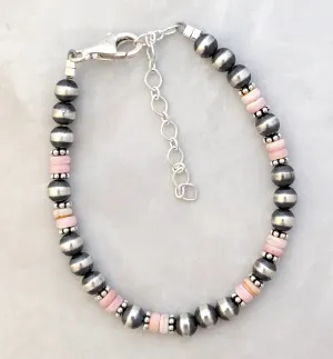 5mm Navajo Pearls & Pink Conch Bracelet Sterling Silver