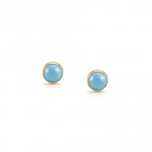 750 Gold Round Stones Turquoise Earrings 027842/003