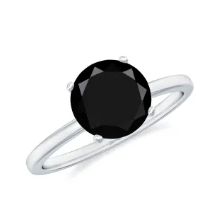 8 MM Black Spinel Solitaire Engagement Ring for Ladies