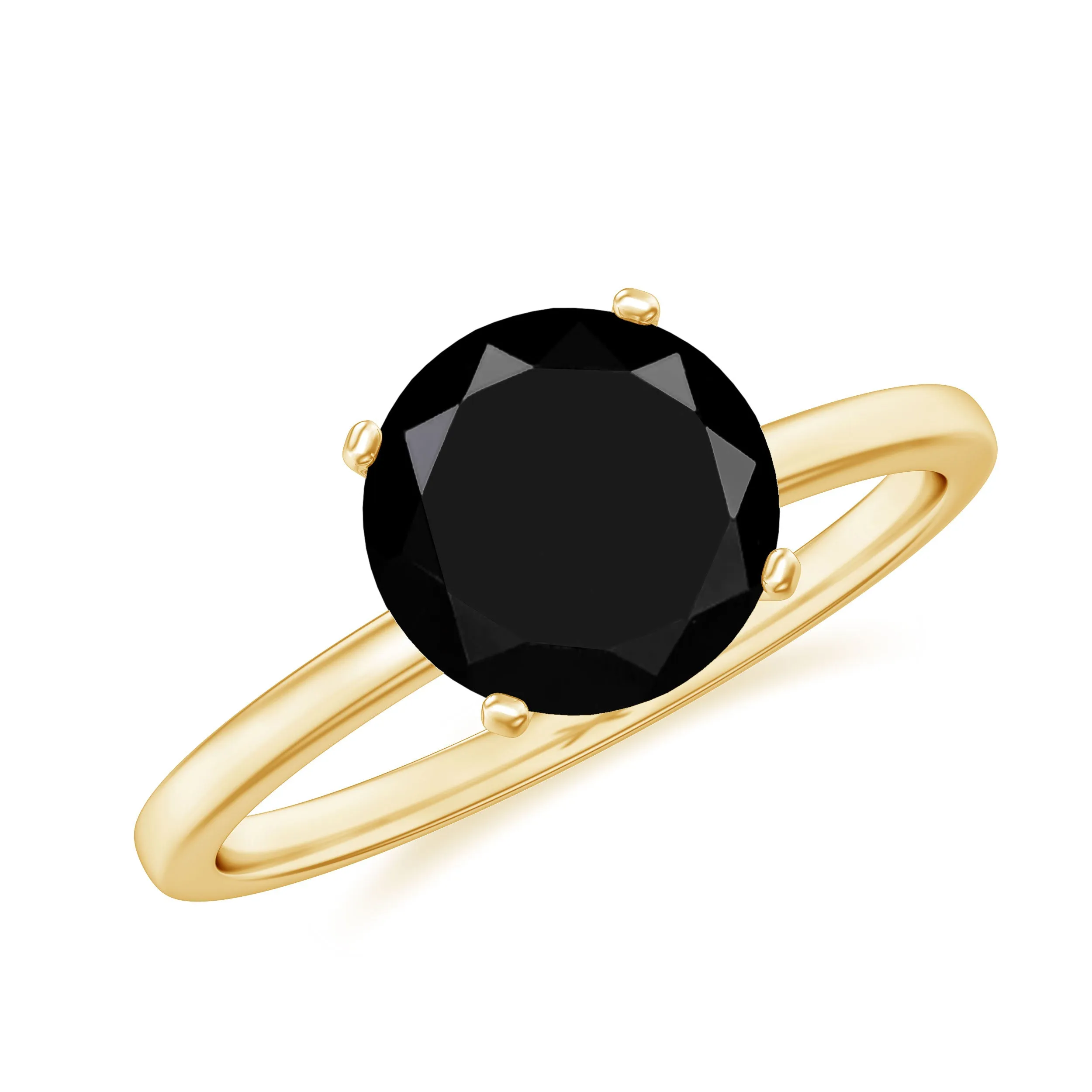 8 MM Black Spinel Solitaire Engagement Ring for Ladies