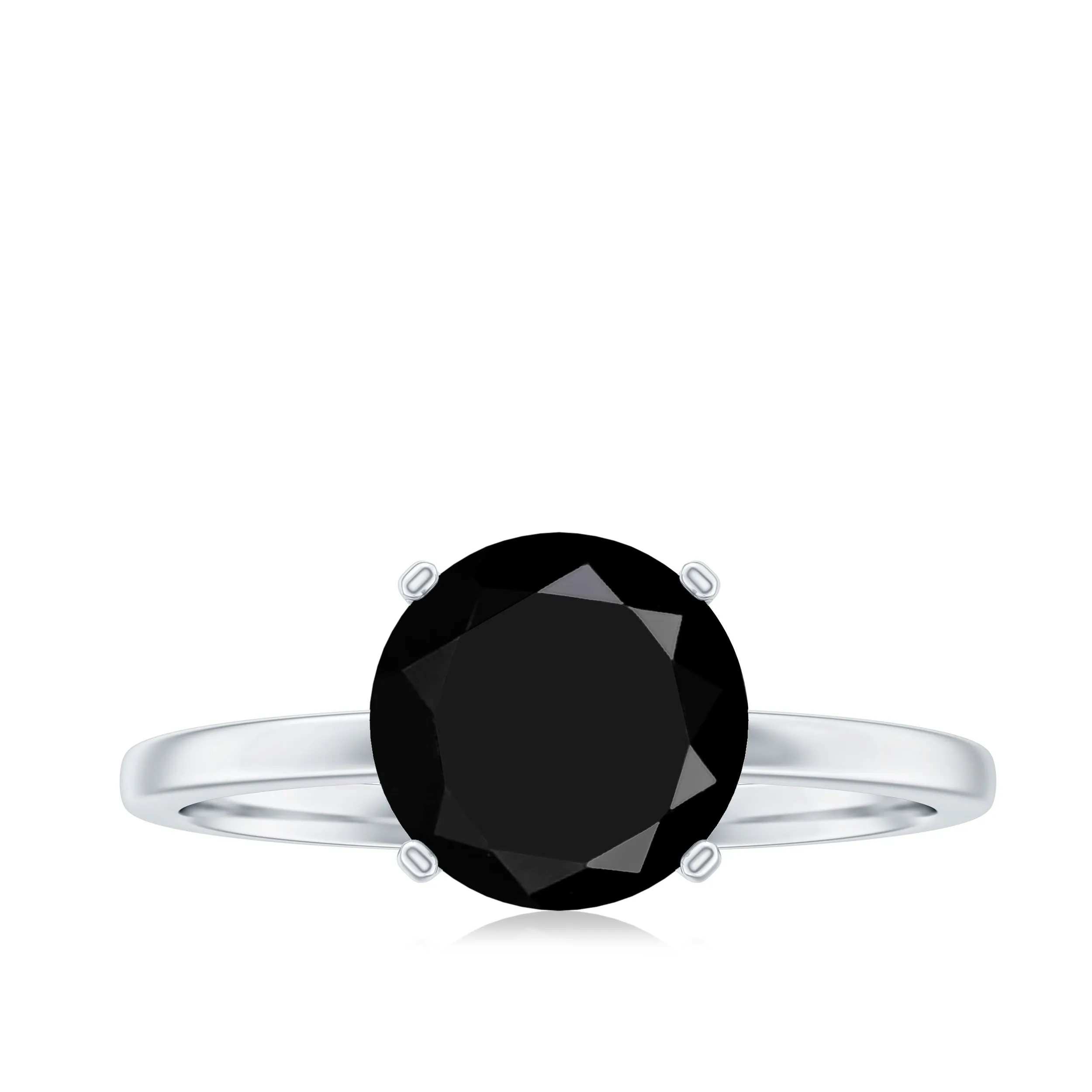 8 MM Black Spinel Solitaire Engagement Ring for Ladies