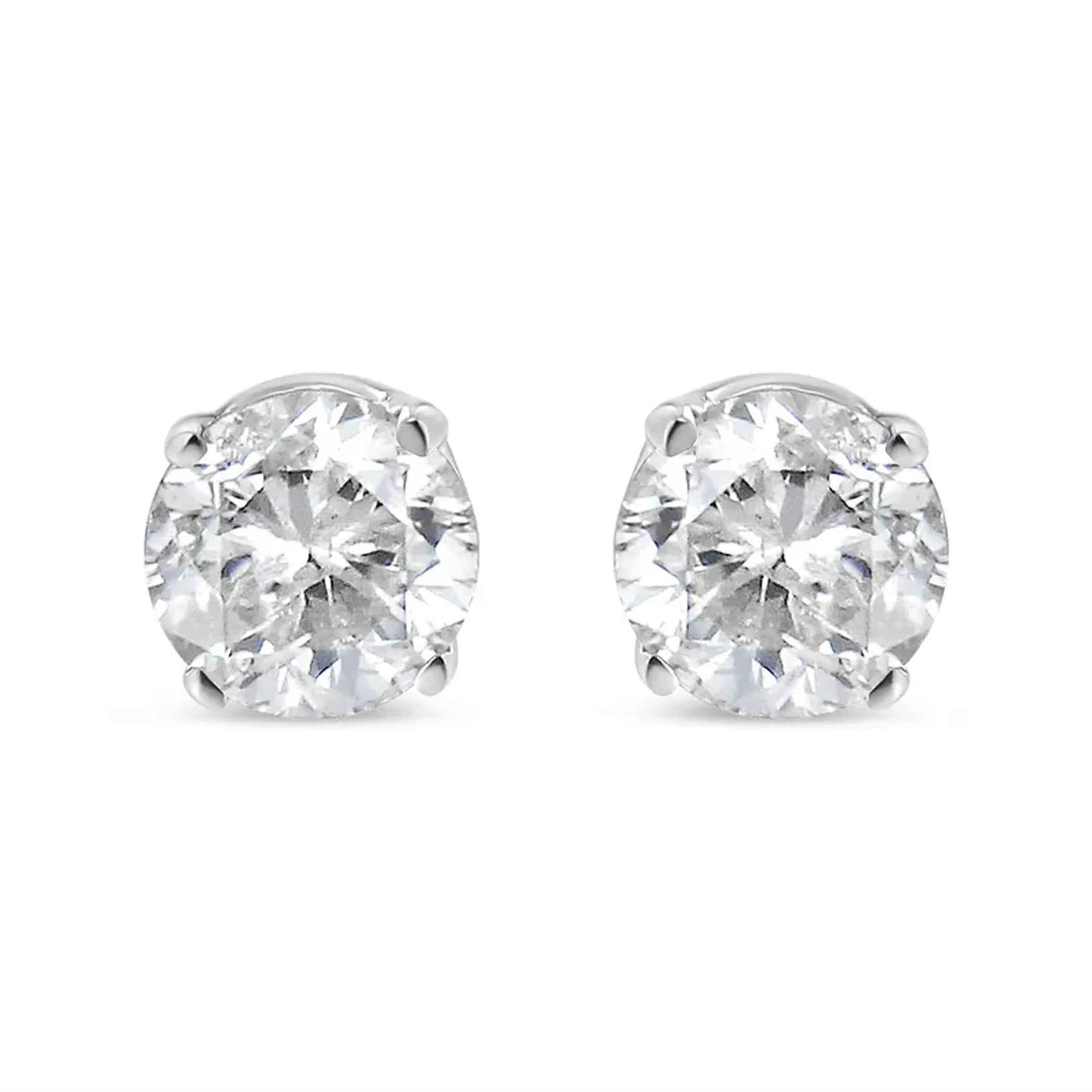 .925 Sterling Silver 1/4 Cttw Round Brilliant-Cut Near Colorless Diamond Classic 4-Prong Stud Earrings (I-J Color, I1-I2 Clarity)