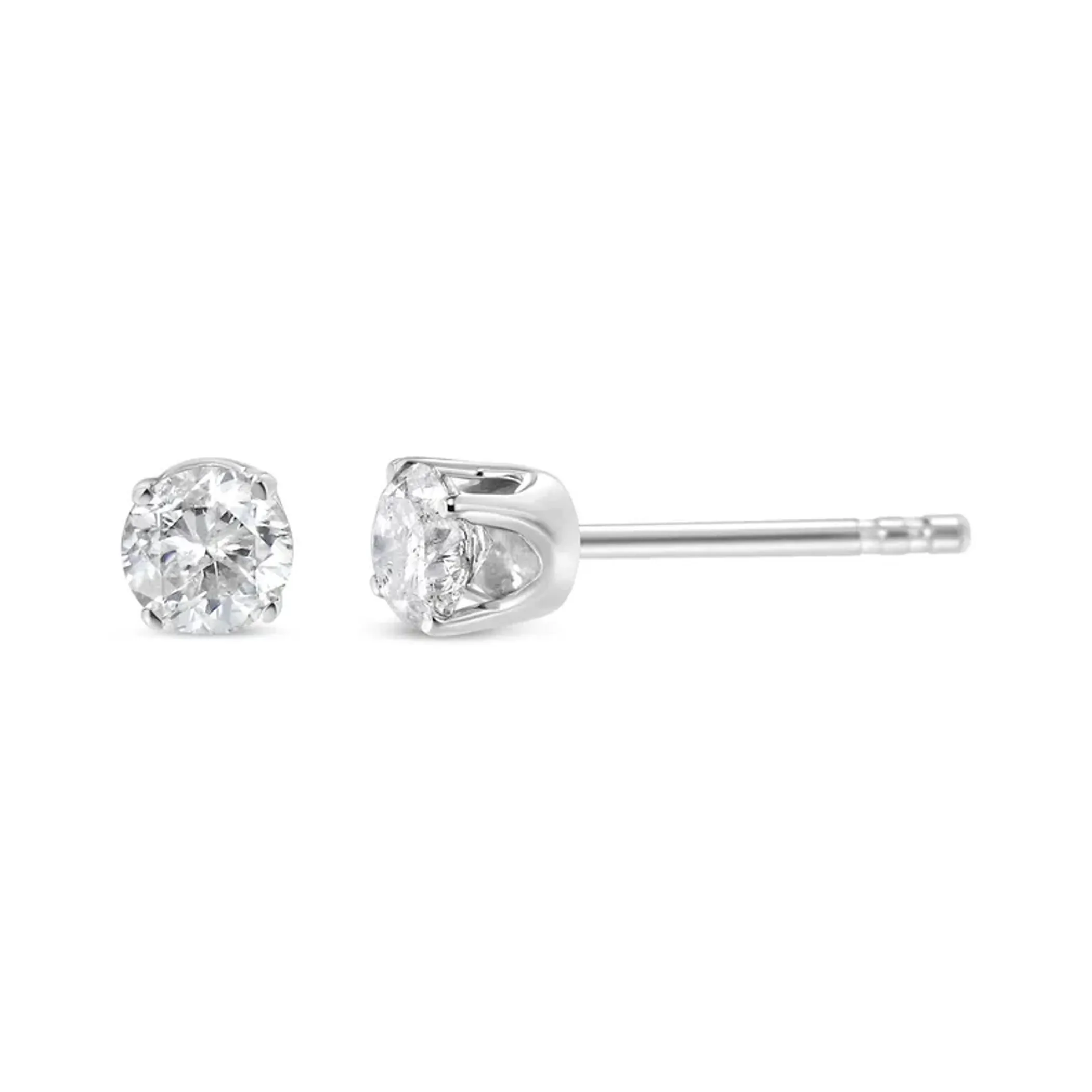 .925 Sterling Silver 1/4 Cttw Round Brilliant-Cut Near Colorless Diamond Classic 4-Prong Stud Earrings (I-J Color, I1-I2 Clarity)