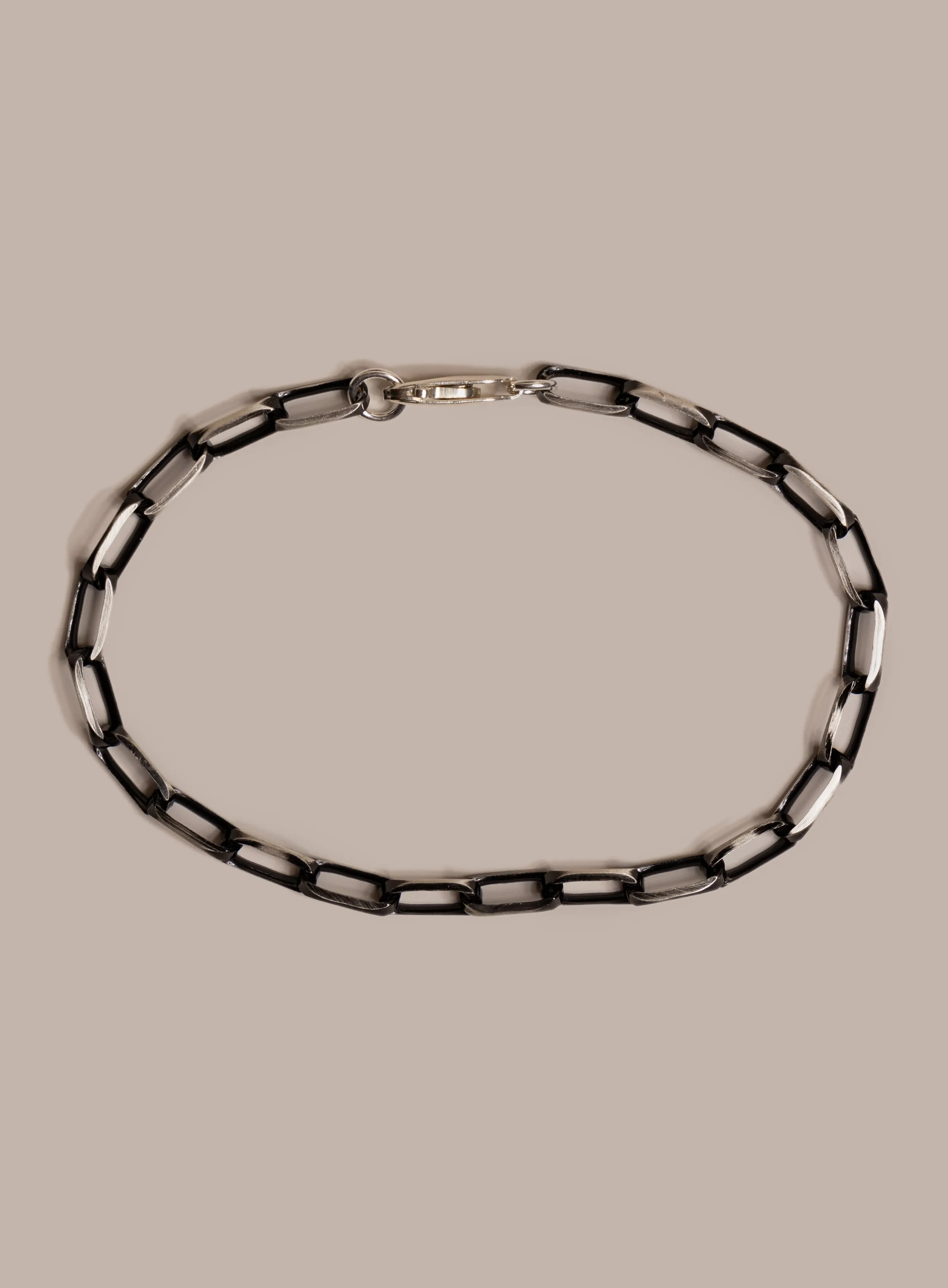 925 Sterling Silver with Black Titanium Combo Chain Bracelet for Men