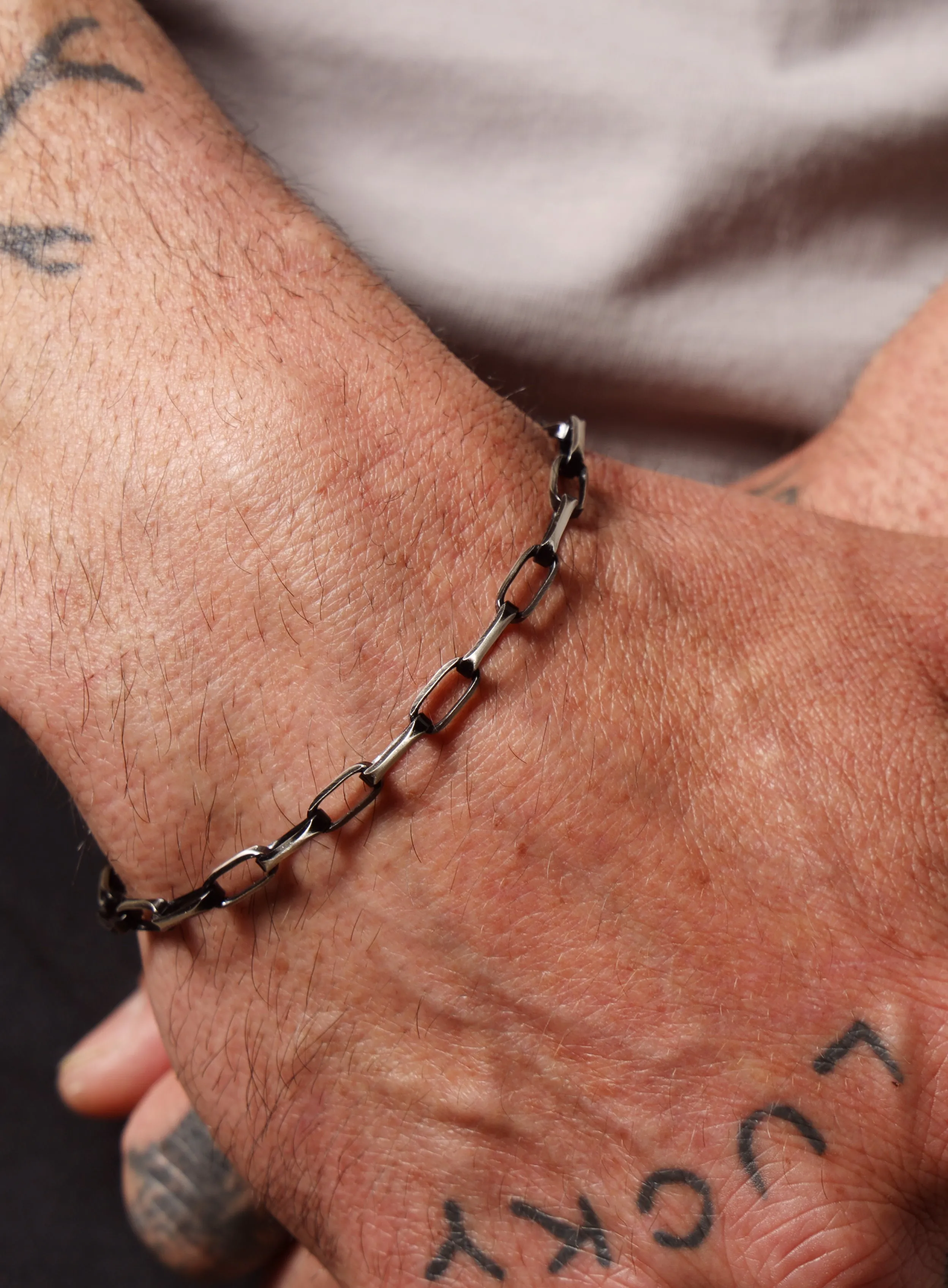 925 Sterling Silver with Black Titanium Combo Chain Bracelet for Men