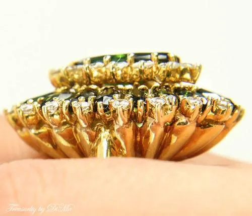 9.73CT HUGE VINTAGE ESTATE RETRO GREEN TOURMALINE DIAMOND CLUSTER BALLERINA RING