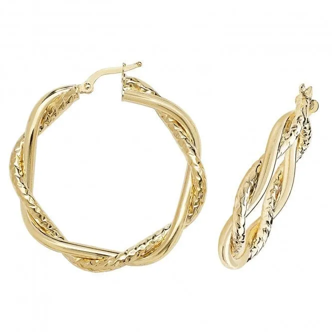 9ct Yellow Gold 60mm Diamond Cut Hoop Earrings ER988