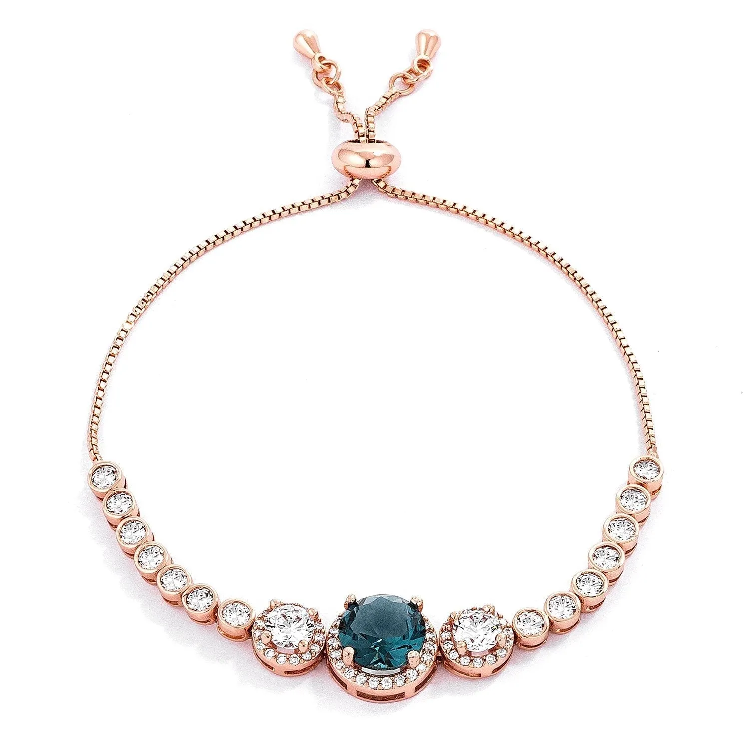 Abigail Blue Topaz Graduated CZ Bolo Slider Bracelet