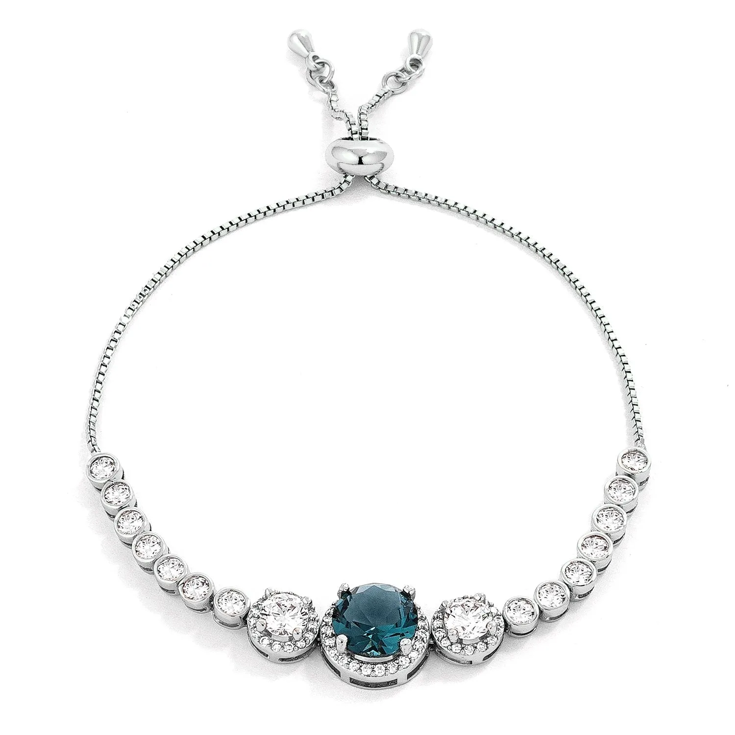 Abigail Blue Topaz Graduated CZ Bolo Slider Bracelet