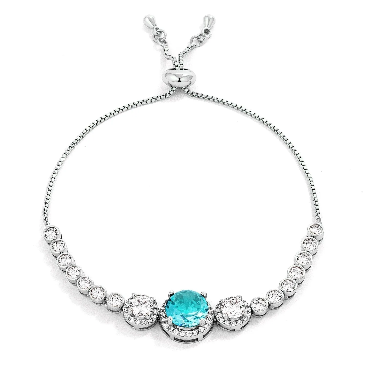 Abigail Blue Topaz Graduated CZ Bolo Slider Bracelet