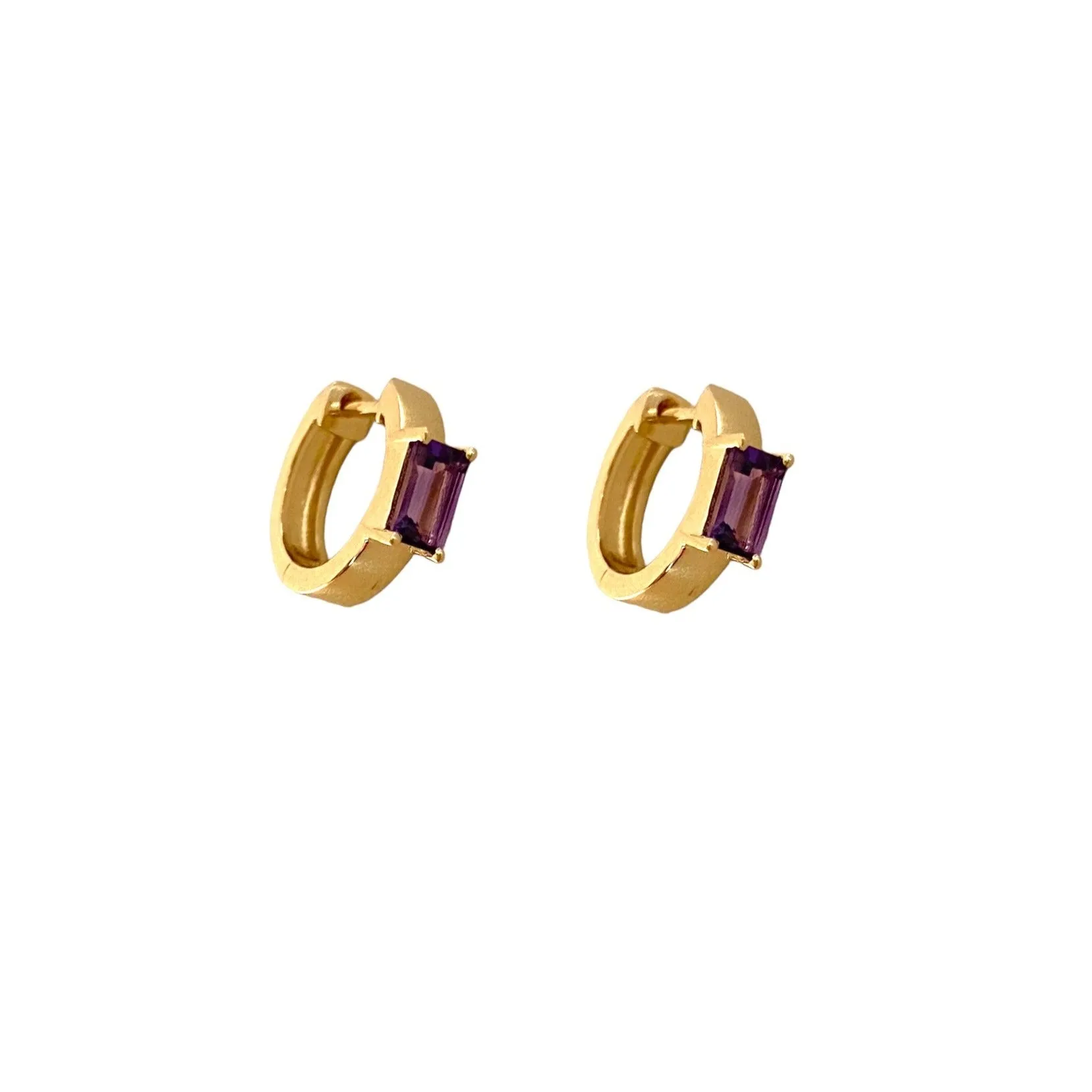 Amethyst Emerald Cut Huggie Earrings