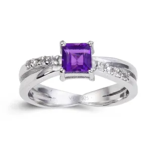 Amethyst Square Split Band Fashion Ring