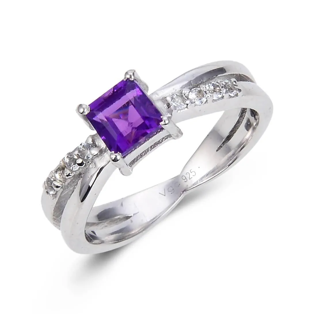 Amethyst Square Split Band Fashion Ring