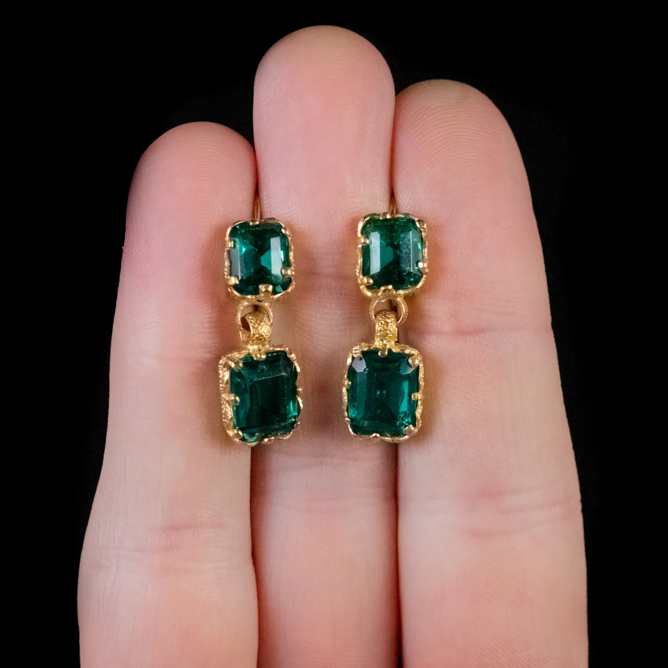 Antique Victorian Paste Double Drop Earrings 18Ct Gold Circa 1900