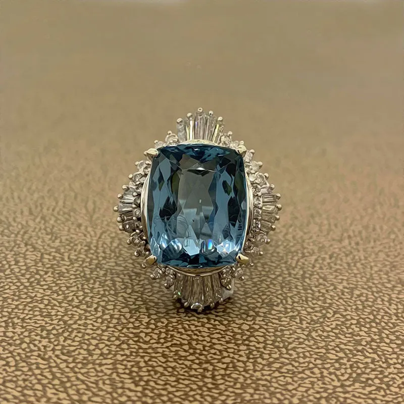 Aquamarine Diamond Platinum Cocktail Ring