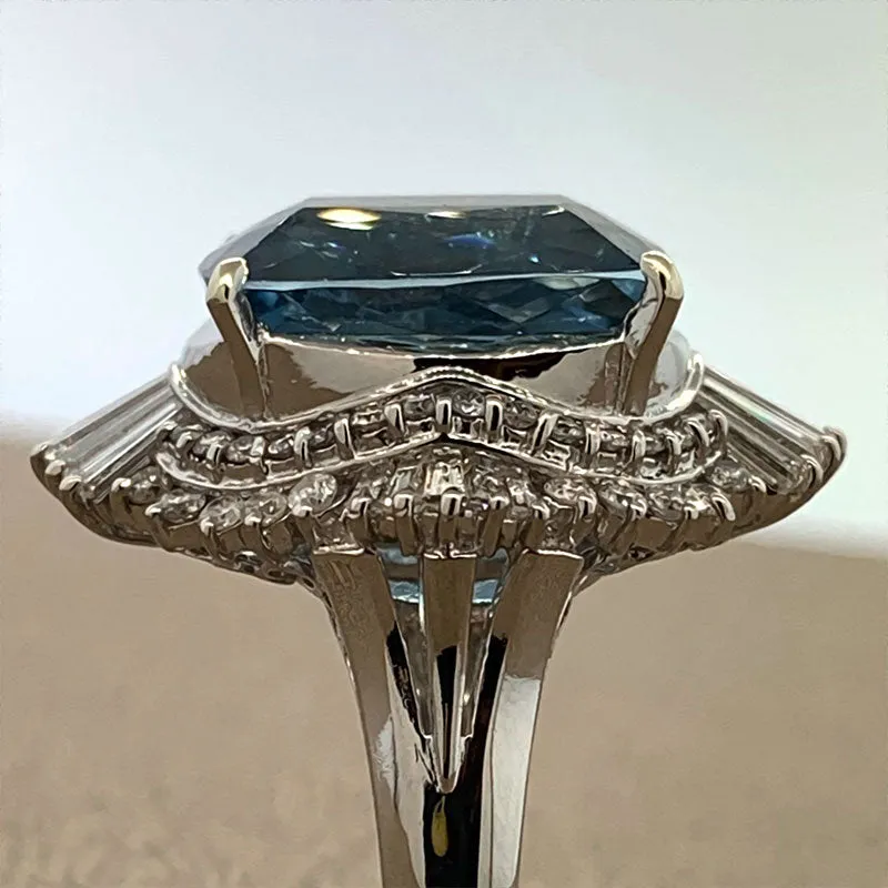 Aquamarine Diamond Platinum Cocktail Ring