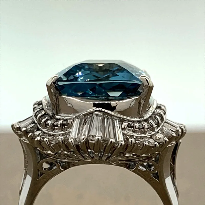 Aquamarine Diamond Platinum Cocktail Ring