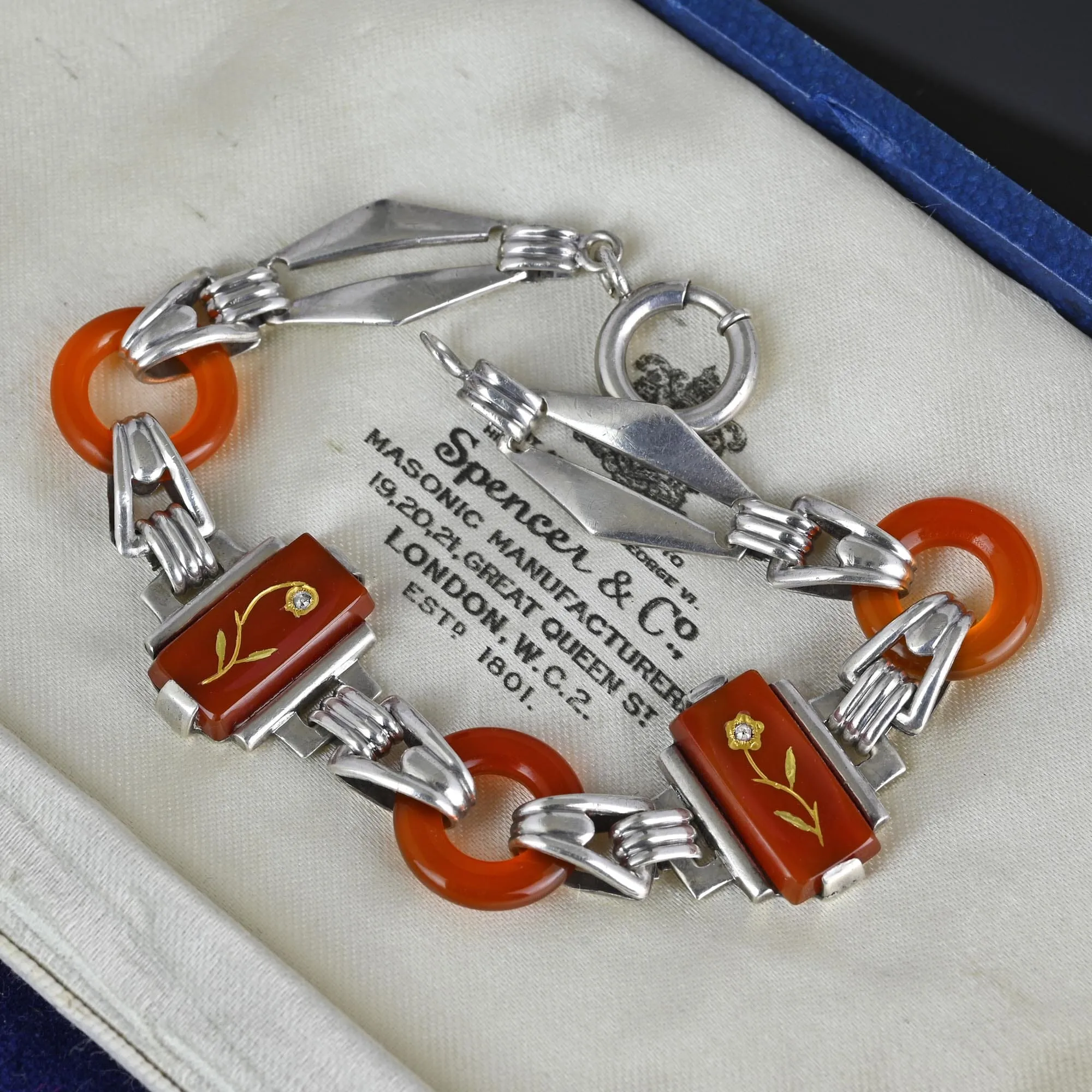 Art Deco Diamond Rose Of Sharon Carnelian Bracelet