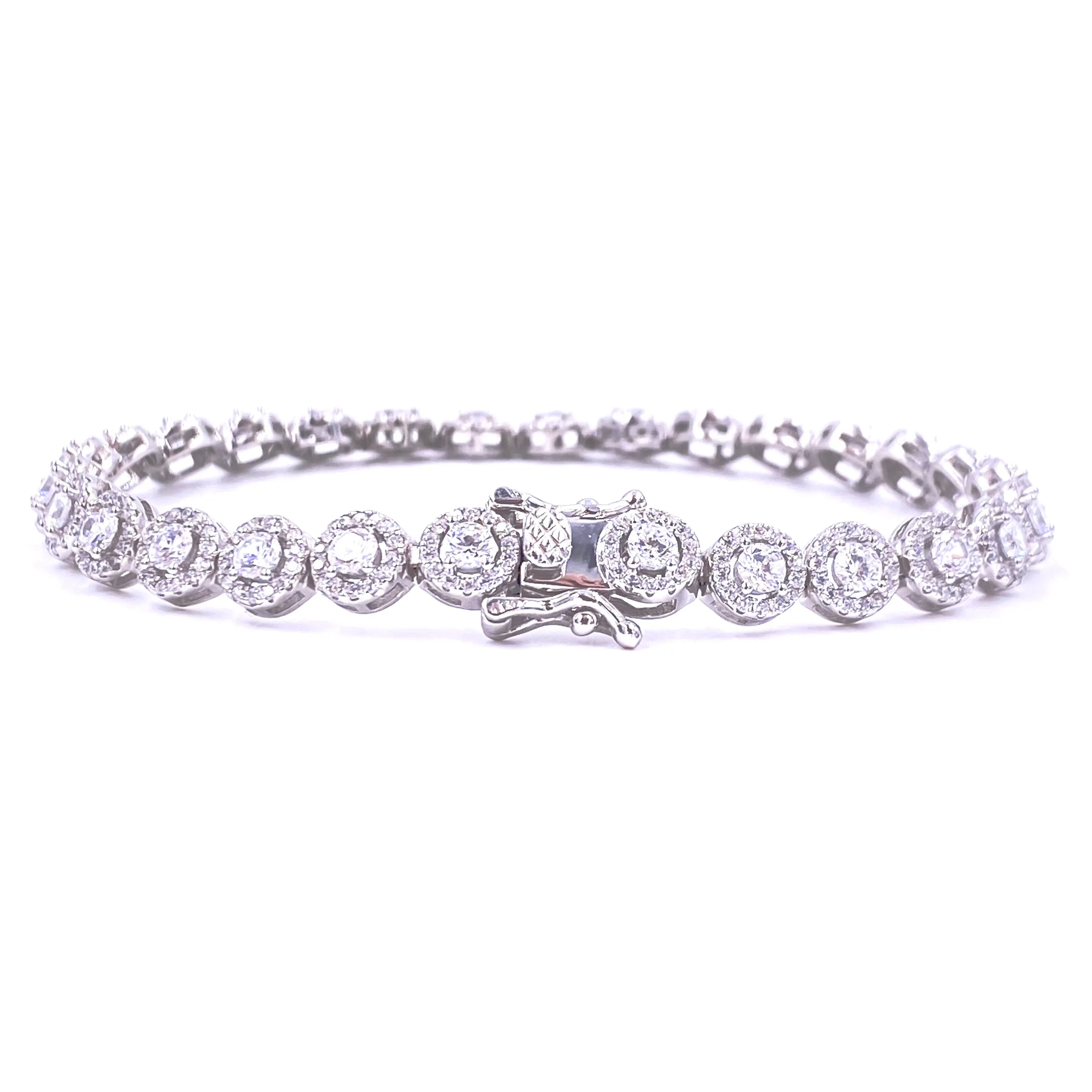 Ashley Gold Sterling Silver Round CZ Halo Design Tennis Bracelet