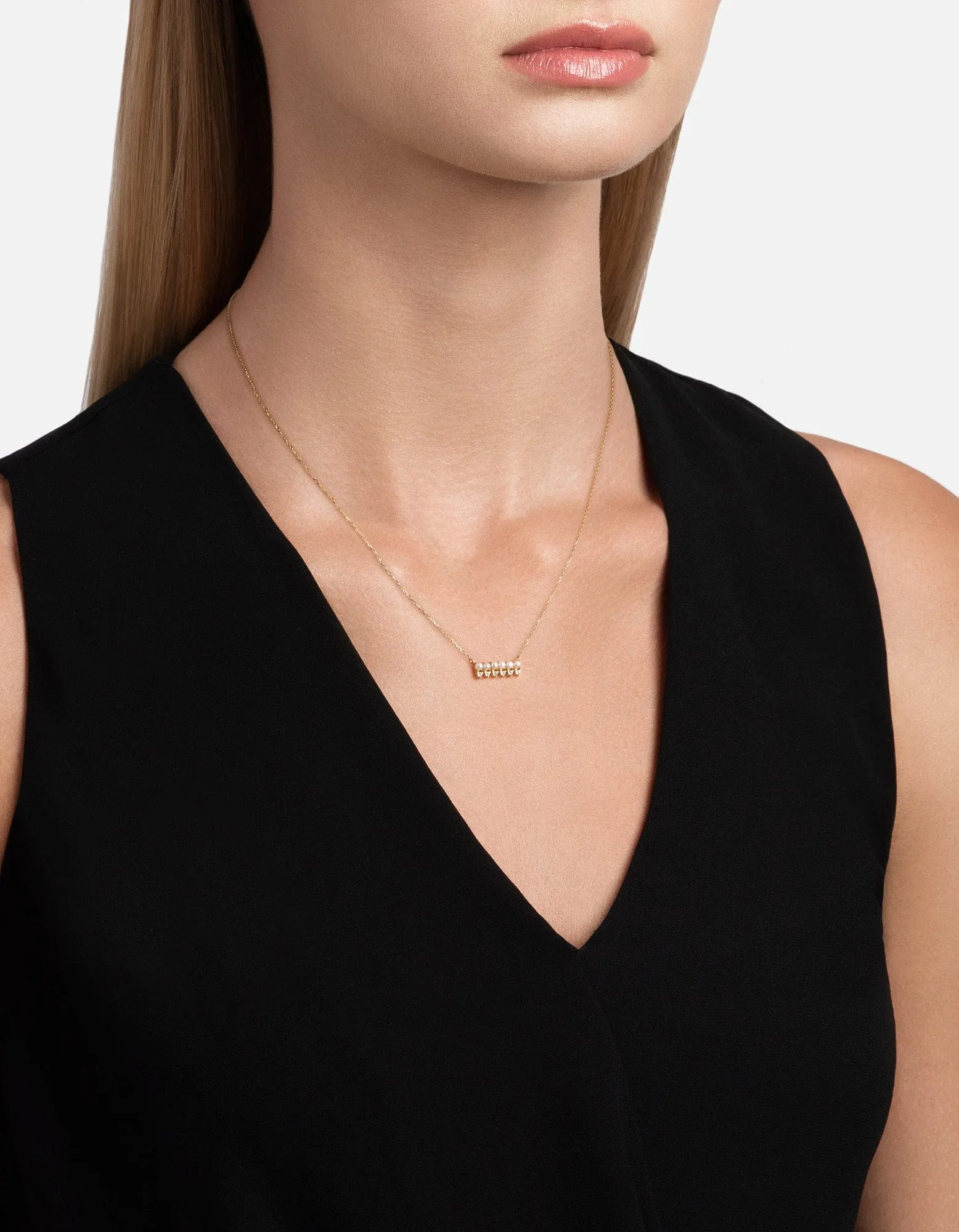 Aurea Pearl Necklace, 14k Gold Pavé