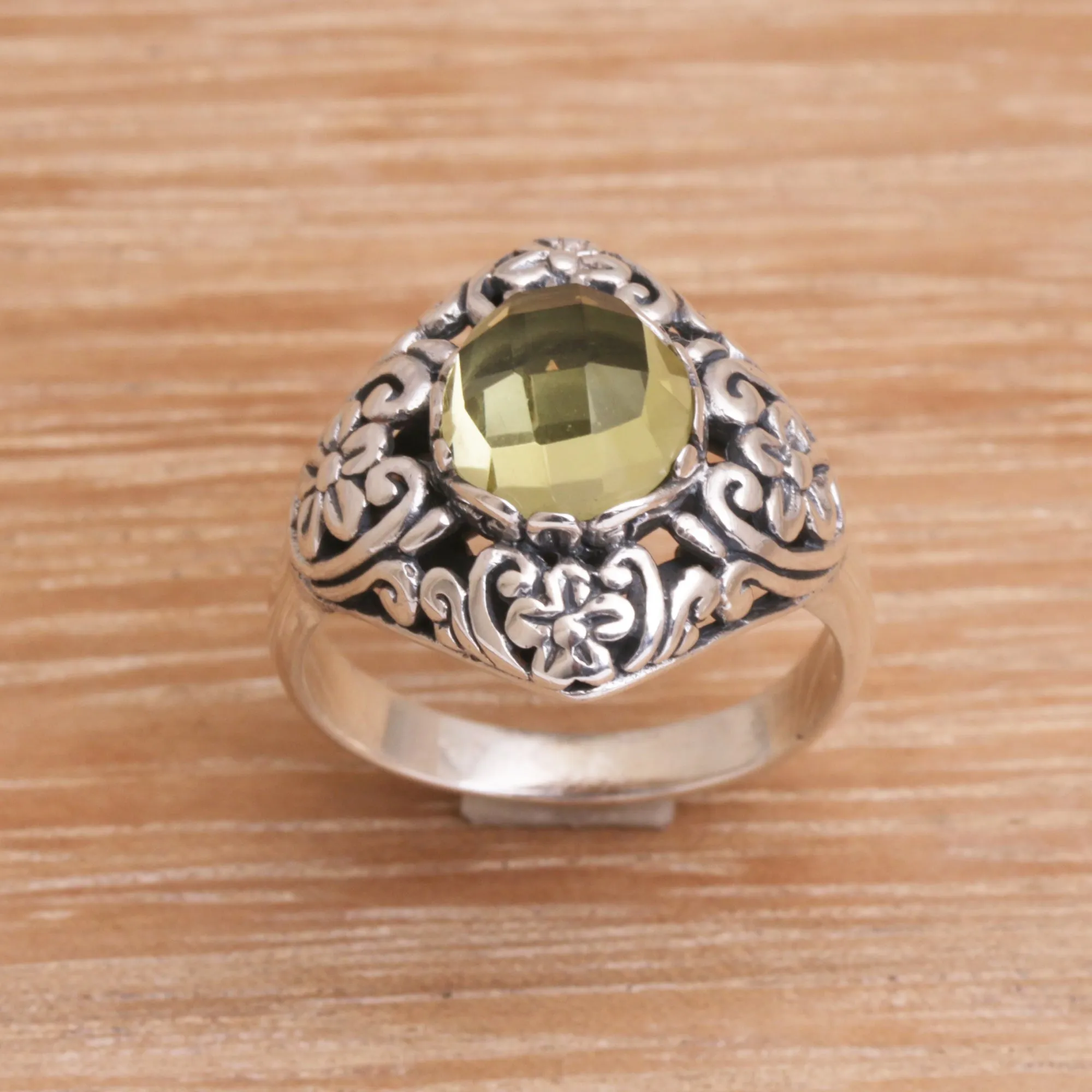 Balinese Prasiolite and Sterling Silver Cocktail Ring - Perennial Glamour | NOVICA