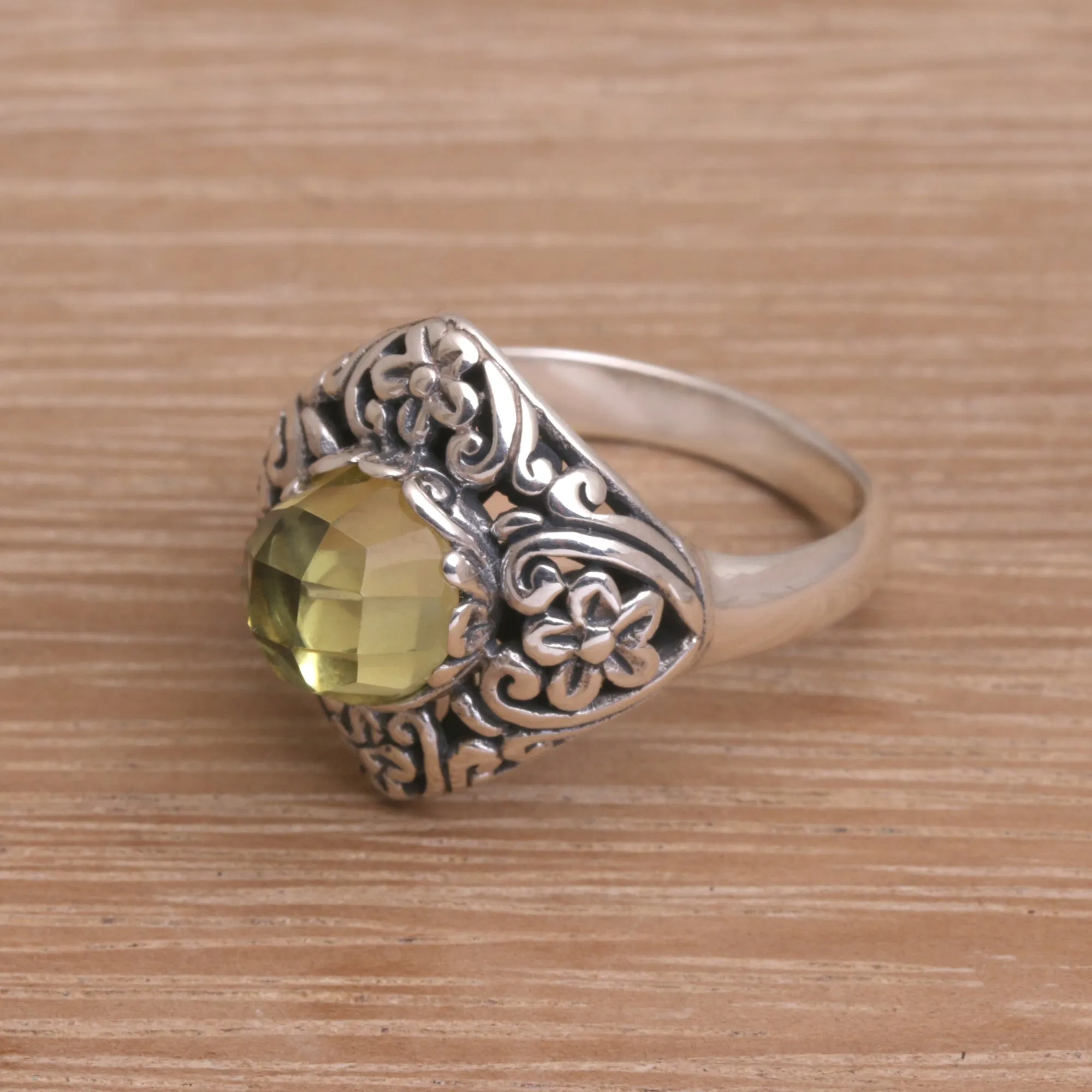 Balinese Prasiolite and Sterling Silver Cocktail Ring - Perennial Glamour | NOVICA