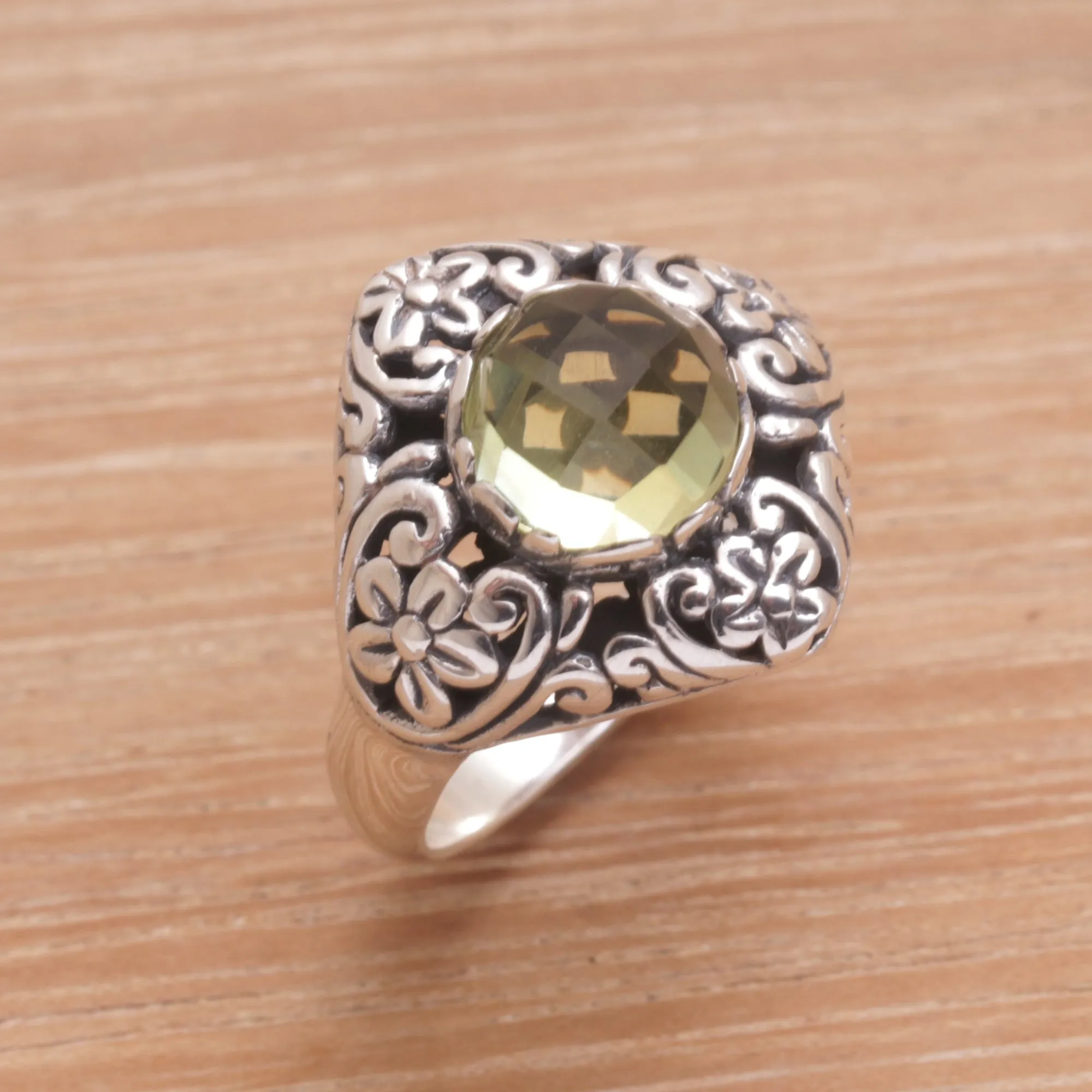 Balinese Prasiolite and Sterling Silver Cocktail Ring - Perennial Glamour | NOVICA