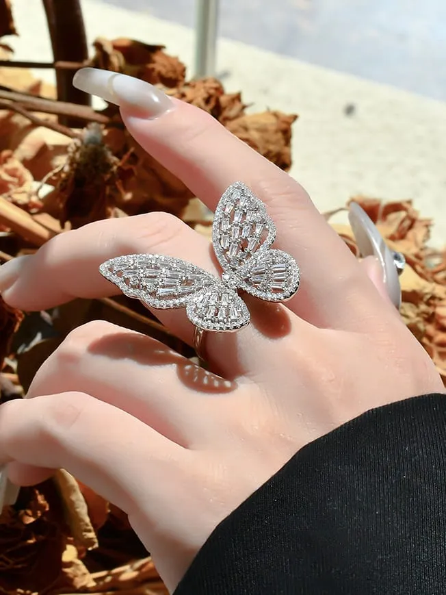 Big Butterfly Ring 925 Sterling Silver Zicon Luxury Tarnish Free Statement Cocktail Rings