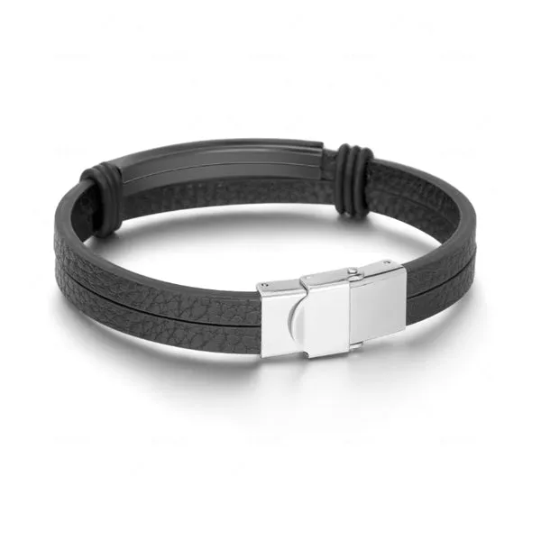 Black Punk Titanium Leather Bracelet (Circumference 21cm) 黑色朋克風鈦鋼皮手鍊 (鍊長 21cm) KJBR16106